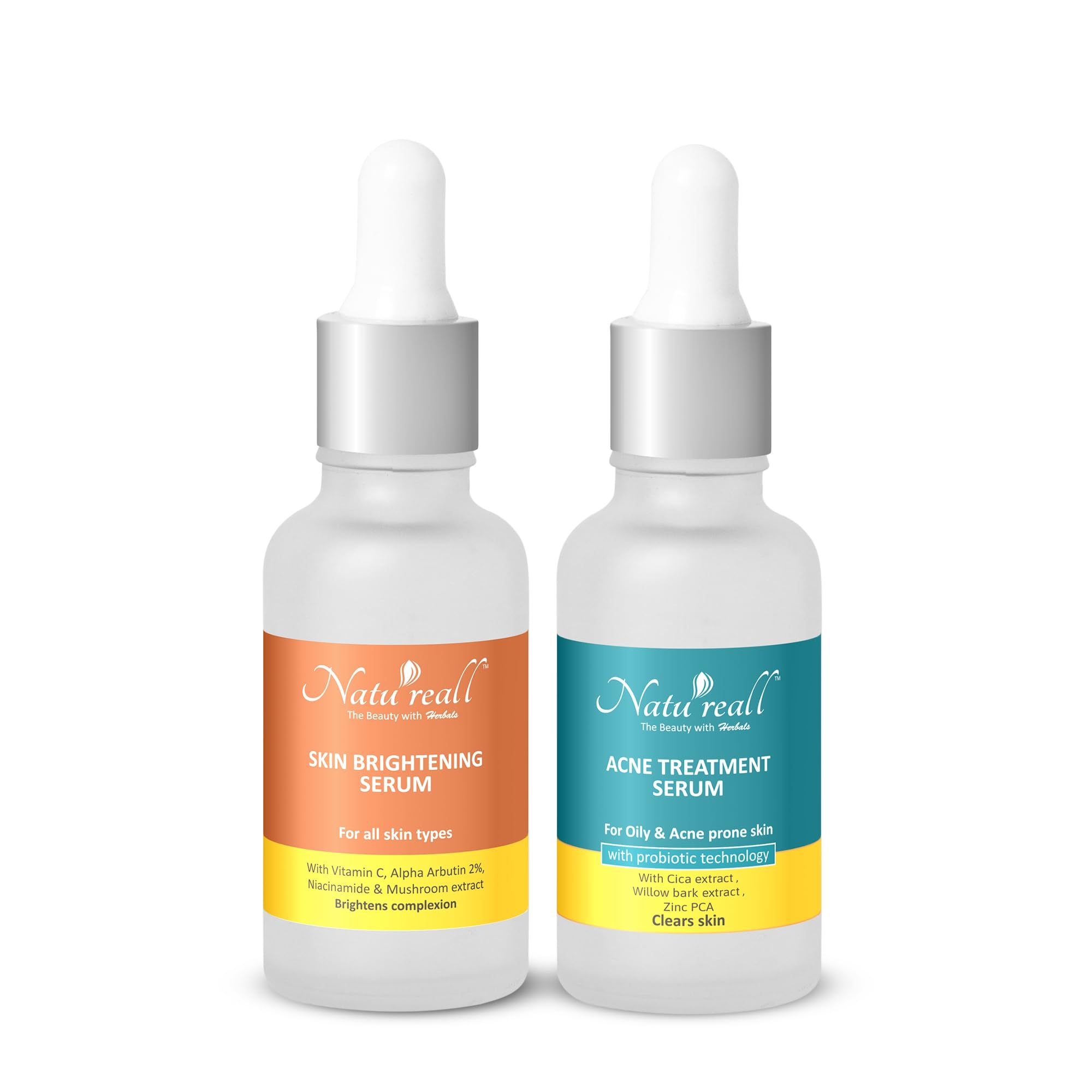 Natureall Acne Remove and Skin Brightening Serum For Reduces Oilness, Open Pores, Improve Textures & Reduce Pores | 30+30 ML (Acne+Brightening Combo)