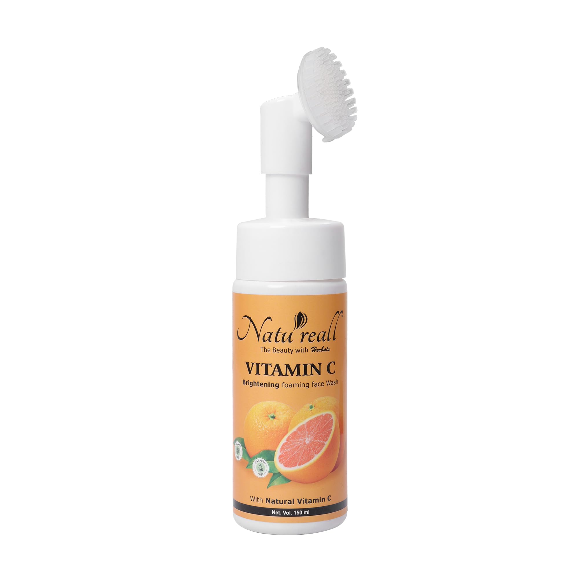 Natureall Skin Brightening Vitamin C & Niacinamide Foaming Face Wash | For Brighter Glow | Built-in Brush for Deep Cleansing | Brightens Skin Tone | Face Wash for Women & Men | 150 ML