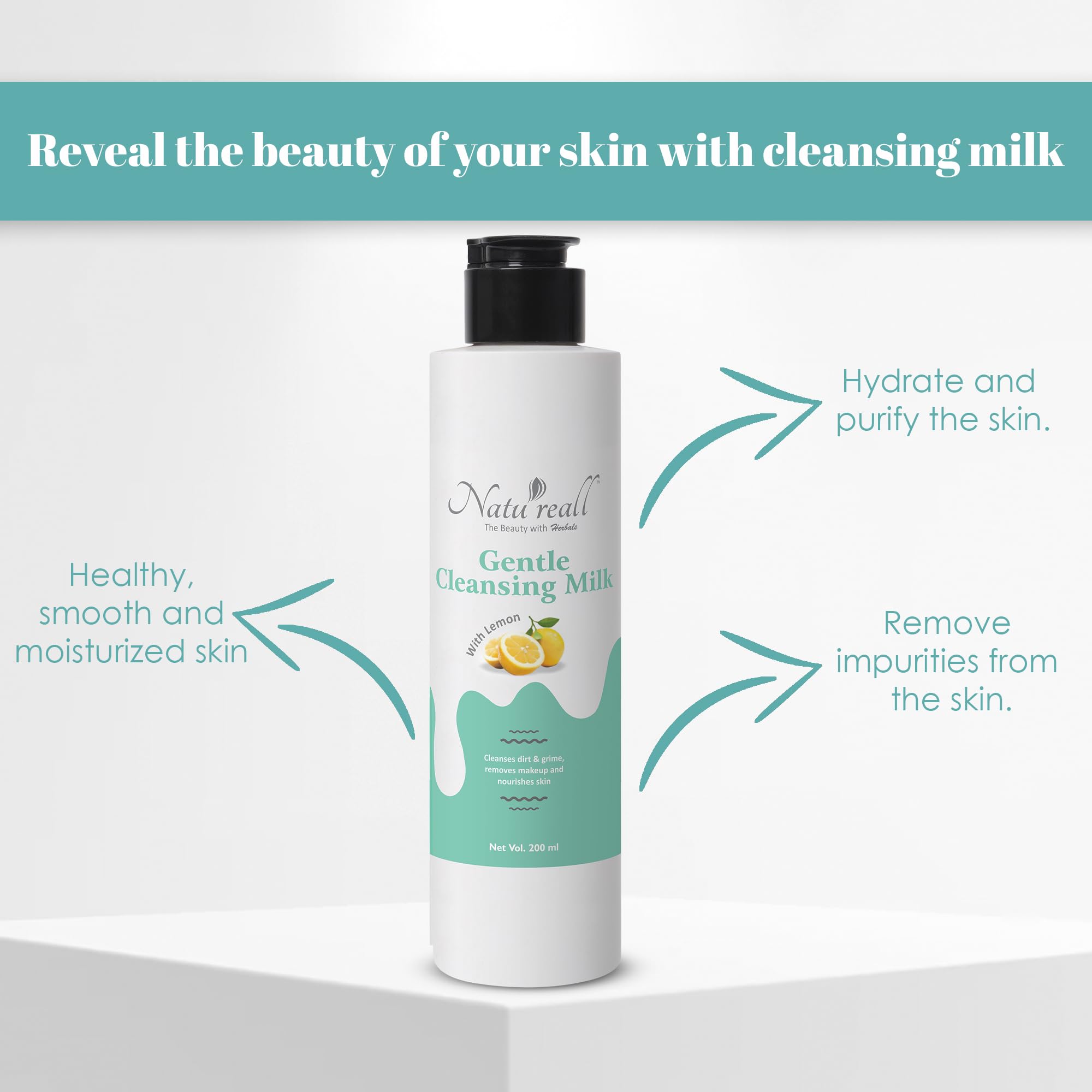 Natureall Moisturizing Cleansing Milk | Almond Oil, Ritha Extract | Gentle Soft Deep Pore Cleanser | Sulphate and Paraben Free | Makeup Remover | For All Skin Types | 200 ml
