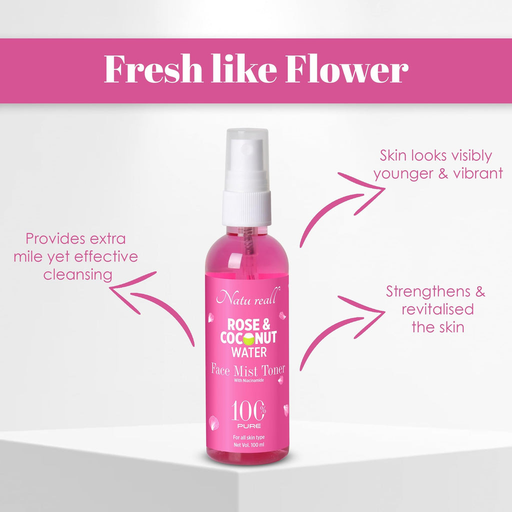 Natureall Rose and Coconut Water For Soften Fine Lines, wrinkles and Protects Skin from Free Radical Damage | 100 ML