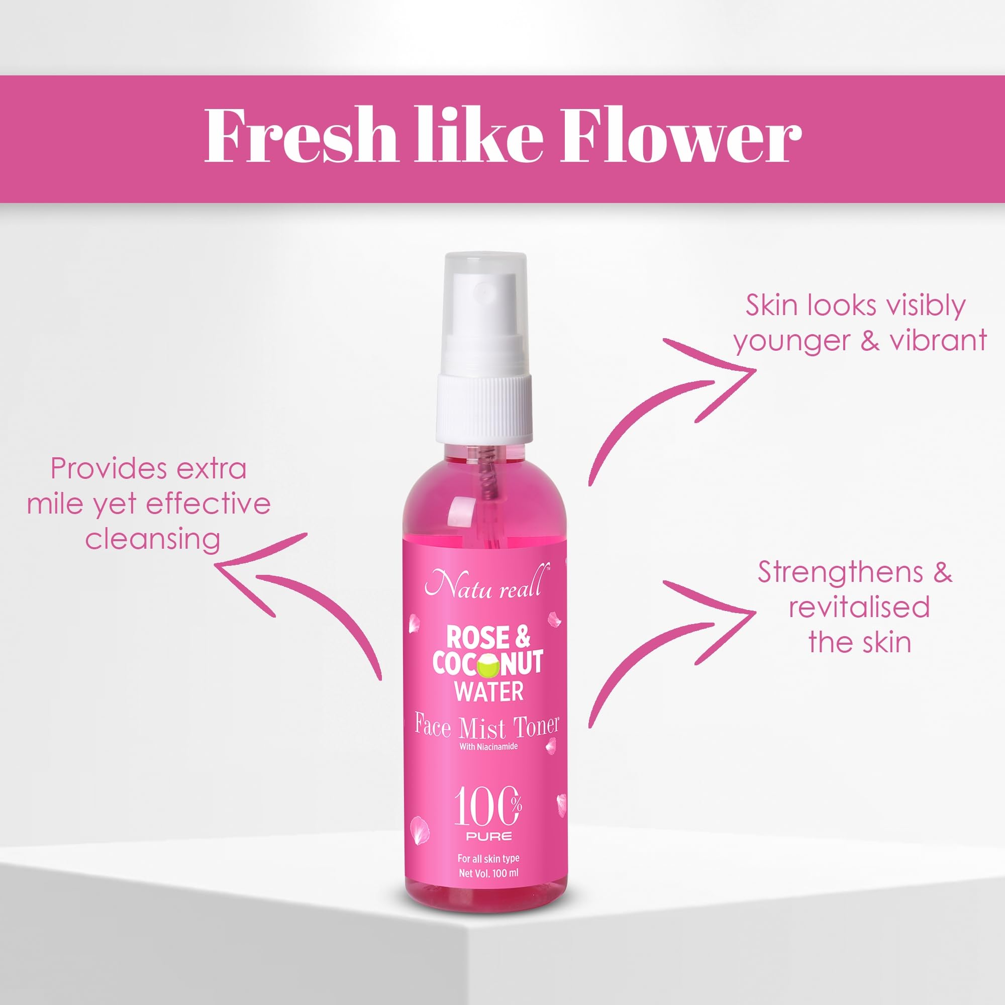 Natureall Rose and Coconut Water For Soften Fine Lines, wrinkles and Protects Skin from Free Radical Damage | 100 ML