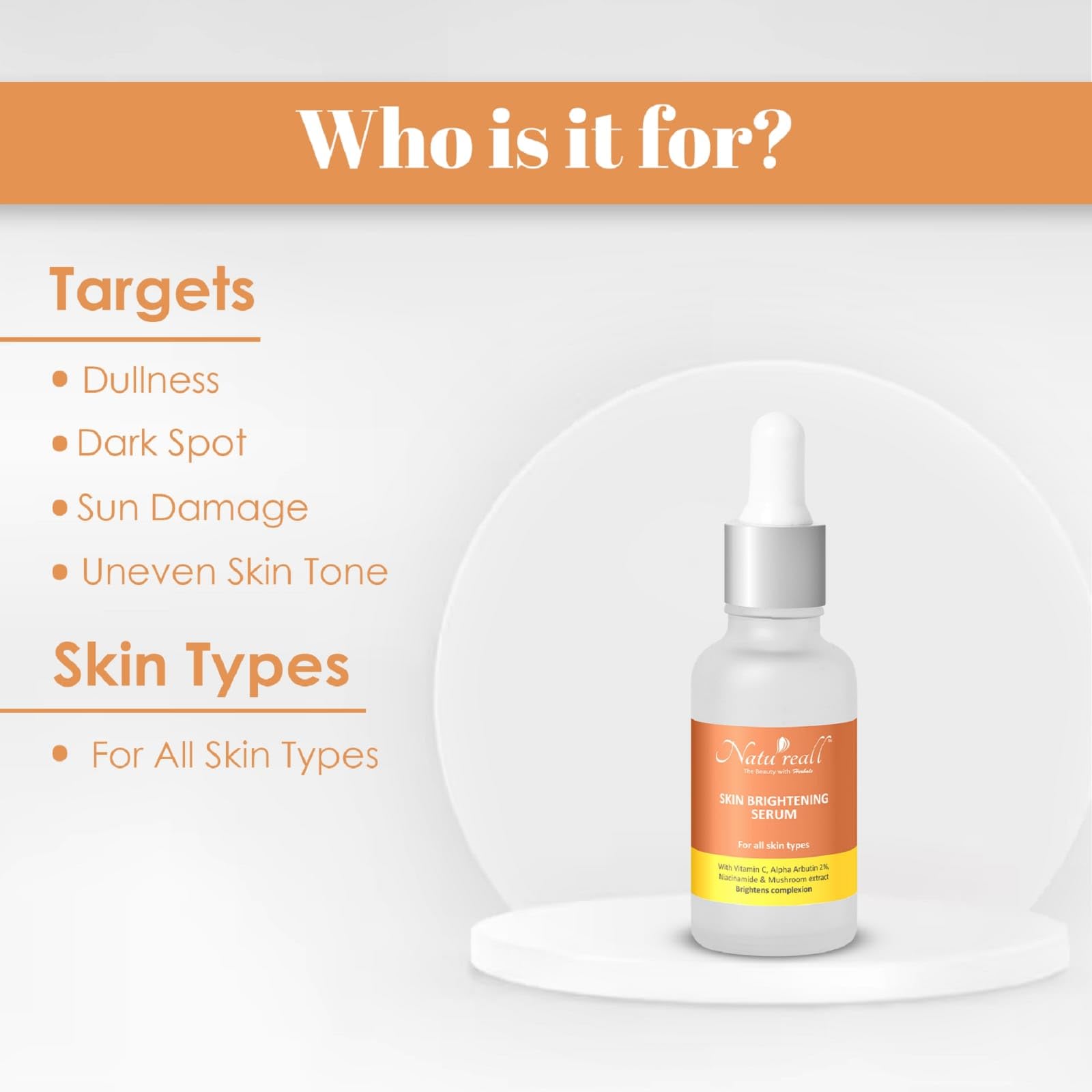 Natureall Serum for Skin Brightening, Reduces Excess Oil, Blackheads & Whiteheads, Vitamin C Serum | 30 ML (Skin Brightening)