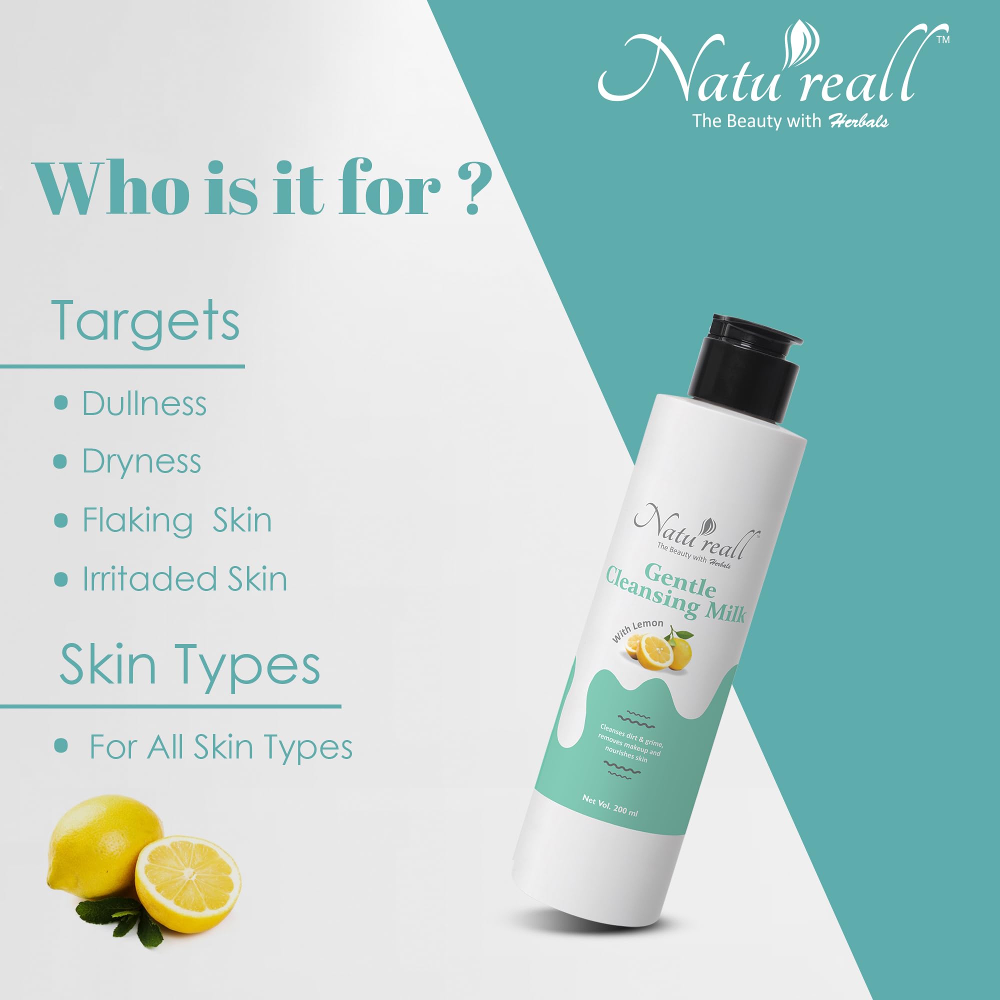 Natureall Moisturizing Cleansing Milk | Almond Oil, Ritha Extract | Gentle Soft Deep Pore Cleanser | Sulphate and Paraben Free | Makeup Remover | For All Skin Types | 200 ml