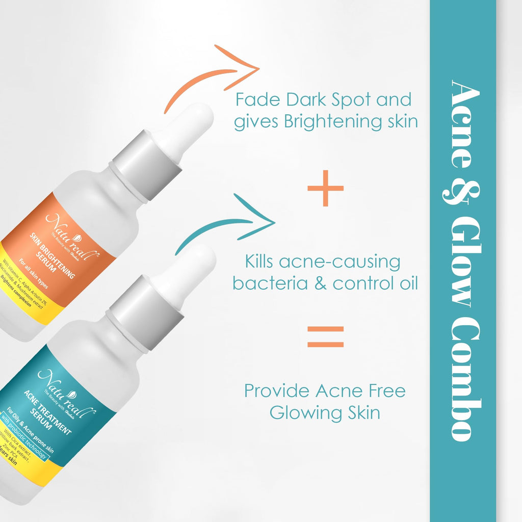 Natureall Acne Remove and Skin Brightening Serum For Reduces Oilness, Open Pores, Improve Textures & Reduce Pores | 30+30 ML (Acne+Brightening Combo)
