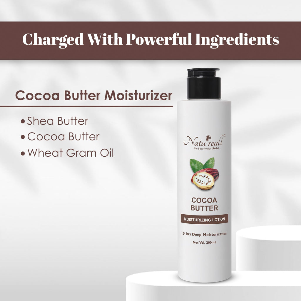 Natureall Cocoa Butter & Shea Butter for Soft and Silky Skin | Hydrate and Nourish | Improve Elasticity | Cocoa Butter Moisturizing Lotion. | 200 ML