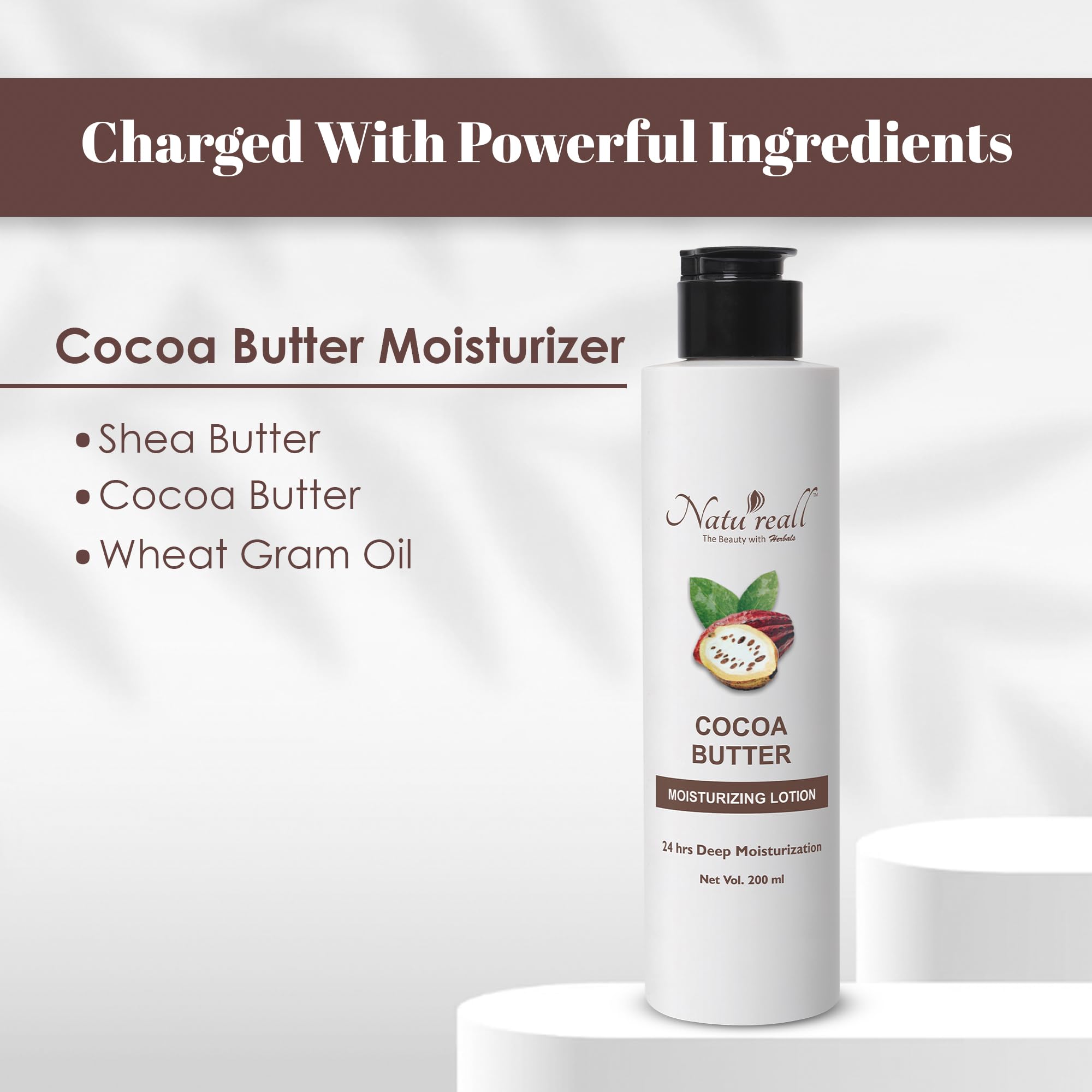 Natureall Cocoa Butter & Shea Butter for Soft and Silky Skin | Hydrate and Nourish | Improve Elasticity | Cocoa Butter Moisturizing Lotion. | 200 ML
