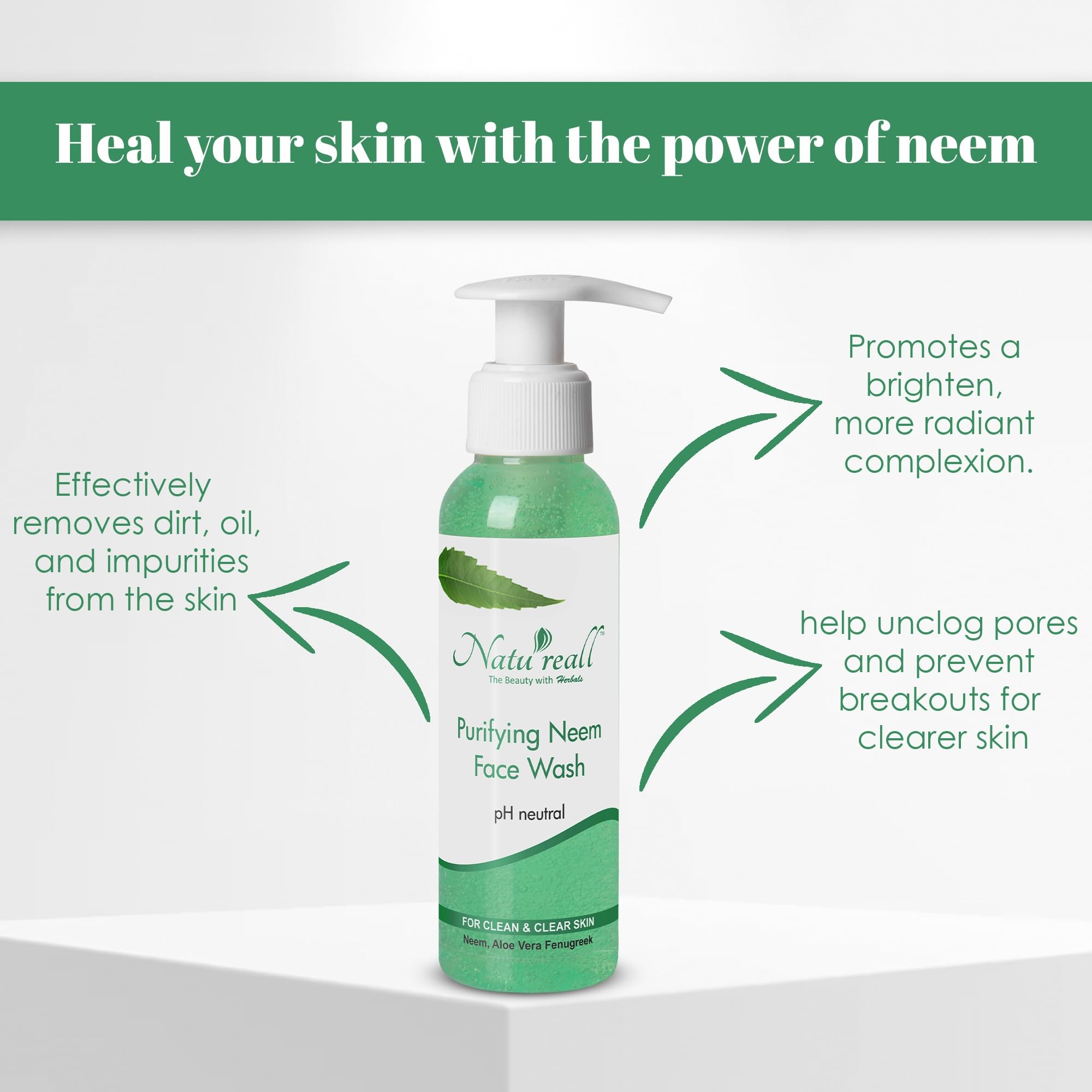 Natureall Neem Face Wash for Pimple Control Face Wash | Natural Extracts and Organically Pure | Prevents Acne | Natural Neem Extracts | Aloe Vera Extracts, Suitable for All Skin Types | 120mL