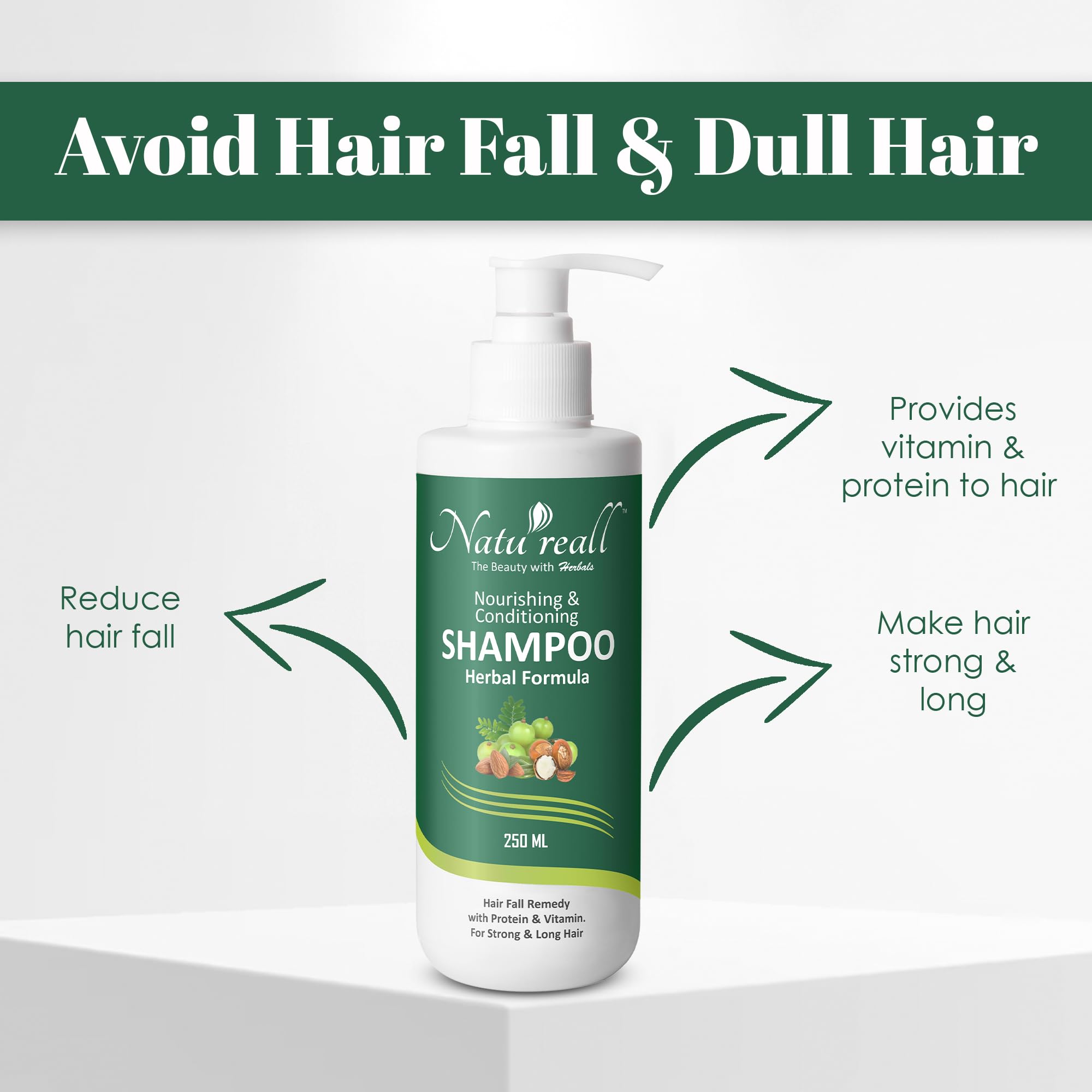 Natureall Crafted with Pure and Herbal Ingredients and Free from Synthetic Sdditives | Anti-Hair Fall Shampoo | Balance Scalp Oil Production | Suitable for All type Hair | 250 ml