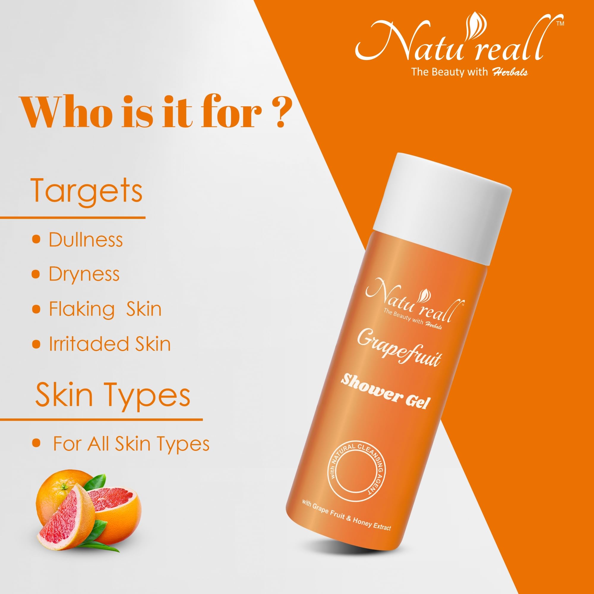 Natureall Revitalizing Body Wash Shower Gel With Grapefruit Extract, Propylene Glycol, Ultra-Sensorial Shower Gel with Smooth Soap Free, For Soft, Smooth & Moisturised Skin | 200 Ml