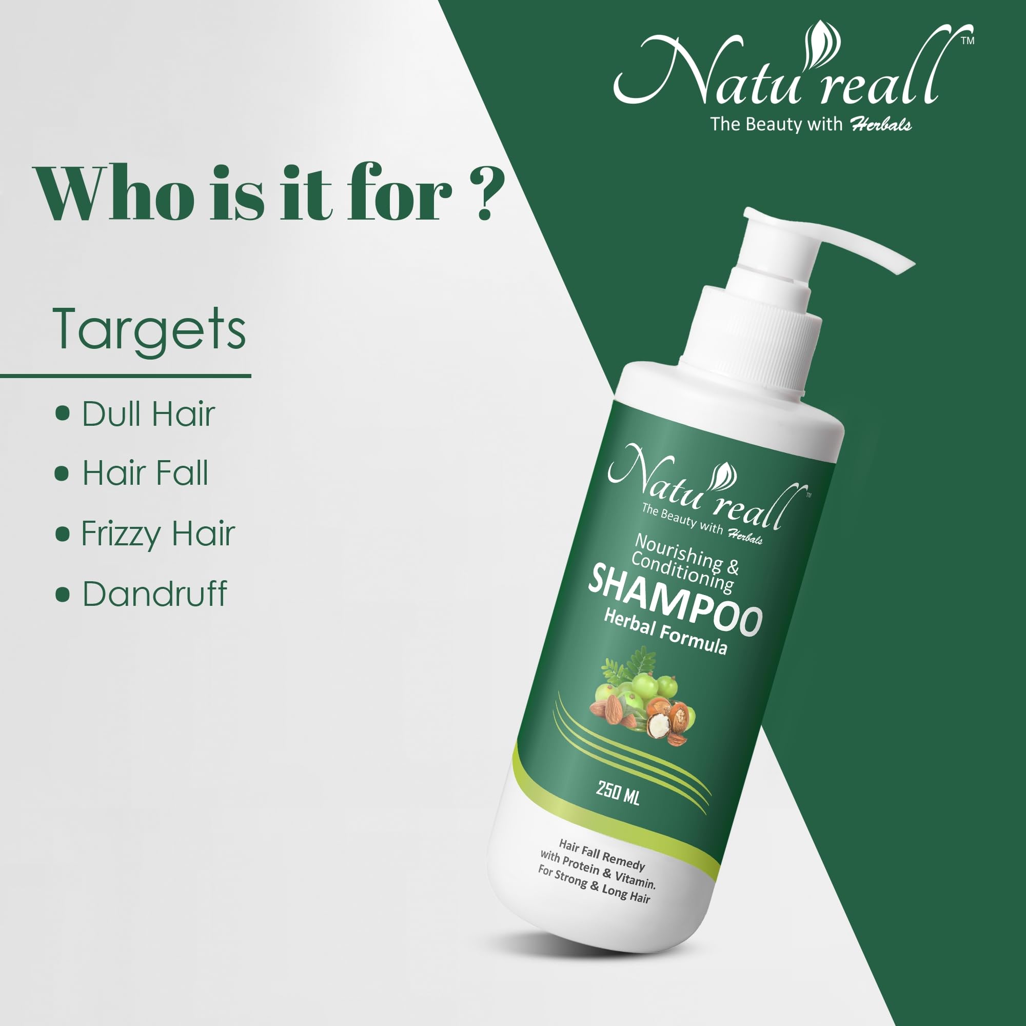 Natureall Crafted with Pure and Herbal Ingredients and Free from Synthetic Sdditives | Anti-Hair Fall Shampoo | Balance Scalp Oil Production | Suitable for All type Hair | 250 ml