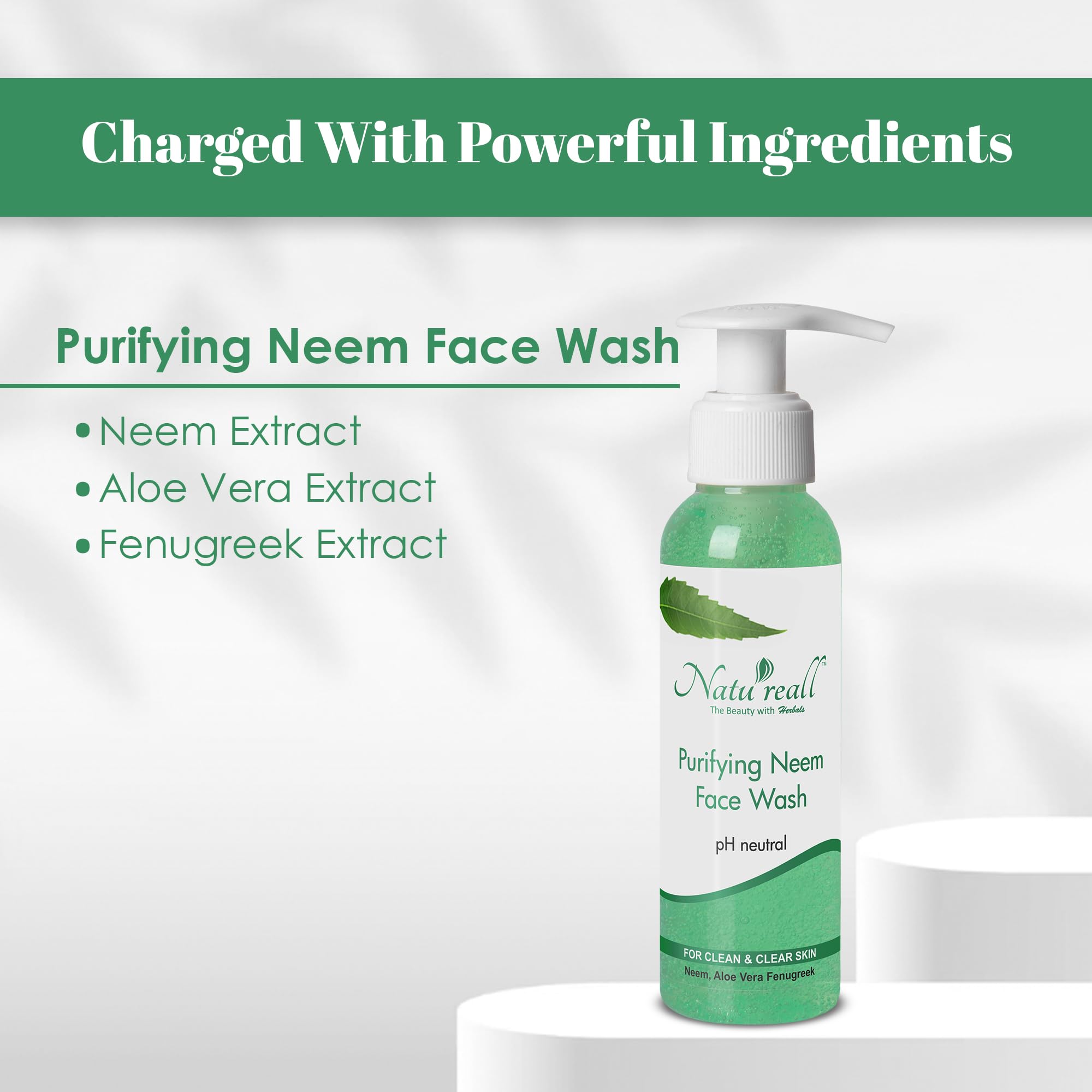 Natureall Neem Face Wash for Pimple Control Face Wash | Natural Extracts and Organically Pure | Prevents Acne | Natural Neem Extracts | Aloe Vera Extracts, Suitable for All Skin Types | 120mL