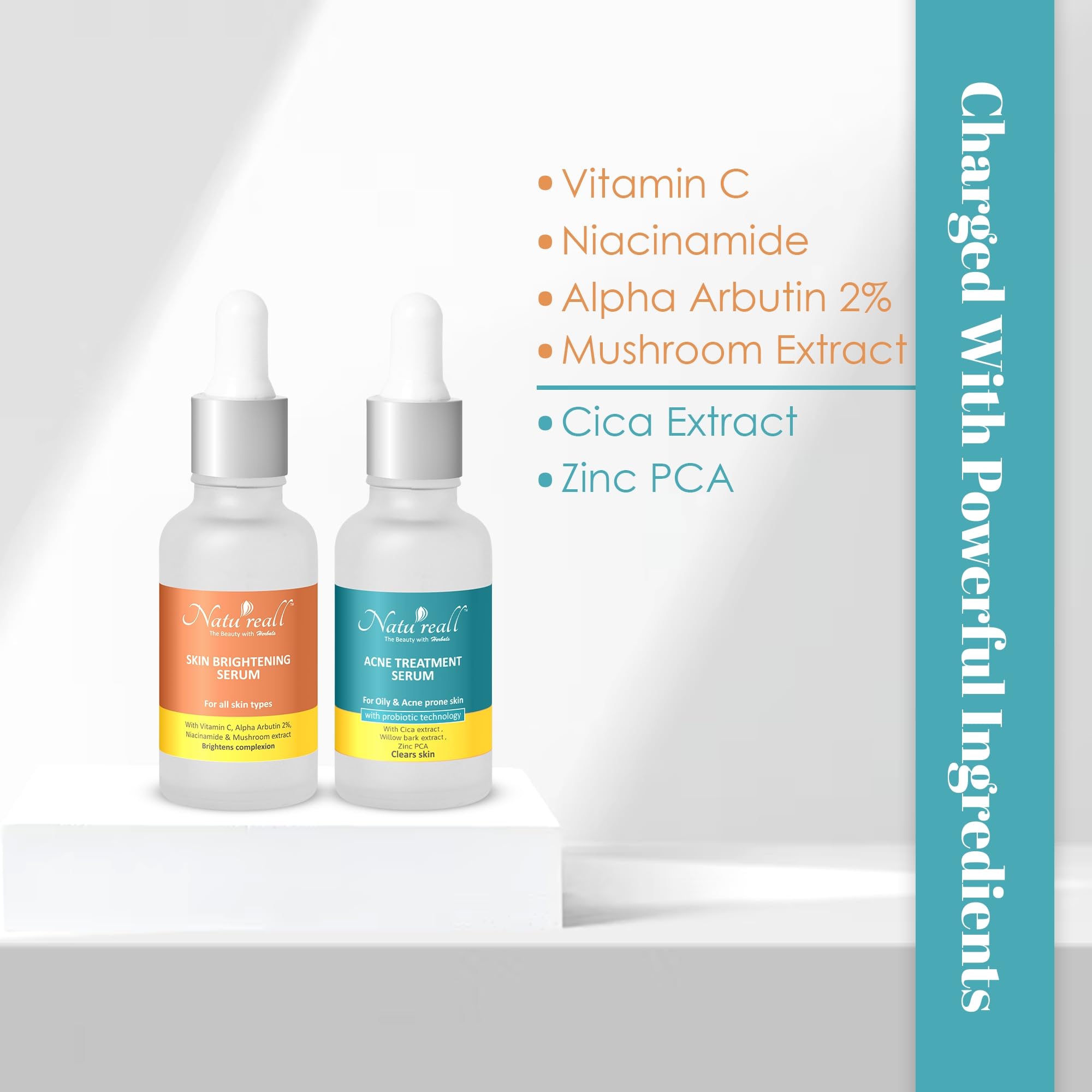 Natureall Acne Remove and Skin Brightening Serum For Reduces Oilness, Open Pores, Improve Textures & Reduce Pores | 30+30 ML (Acne+Brightening Combo)