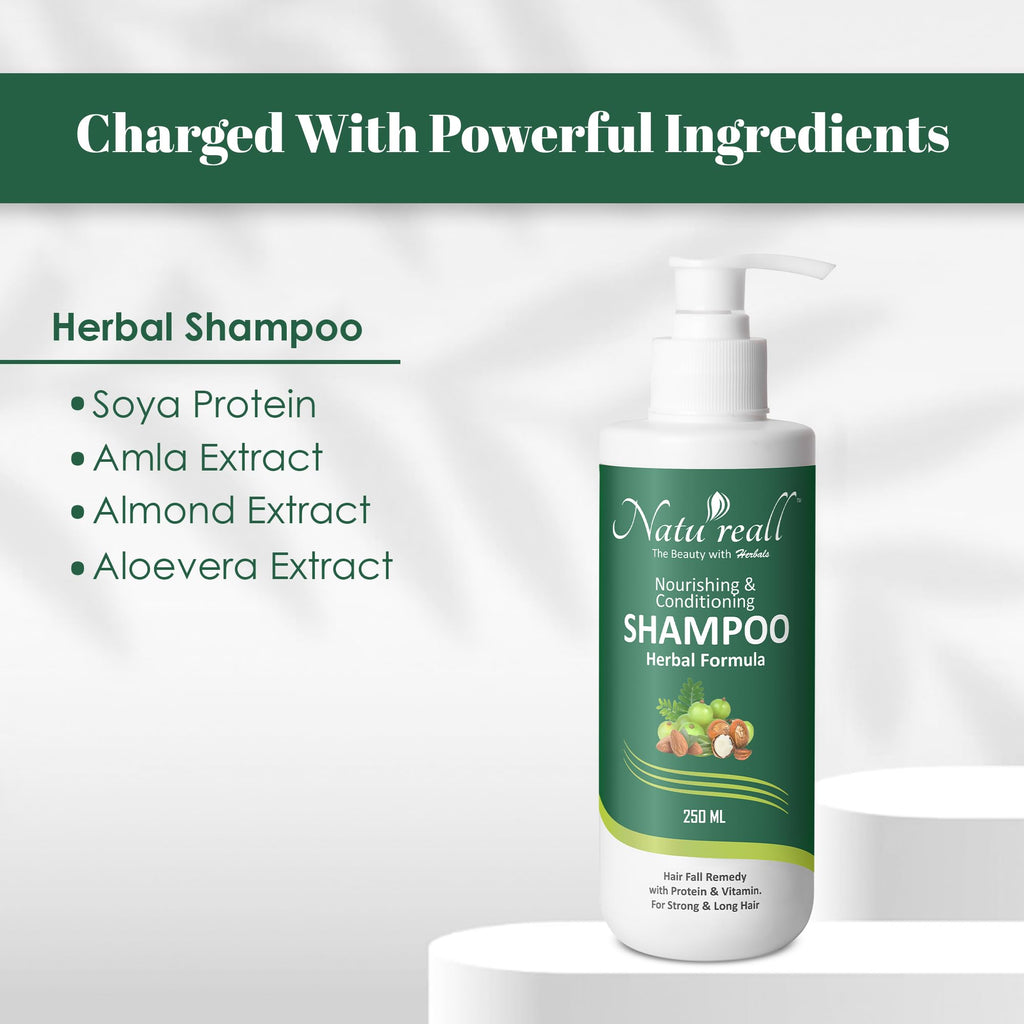 Natureall Crafted with Pure and Herbal Ingredients and Free from Synthetic Sdditives | Anti-Hair Fall Shampoo | Balance Scalp Oil Production | Suitable for All type Hair | 250 ml