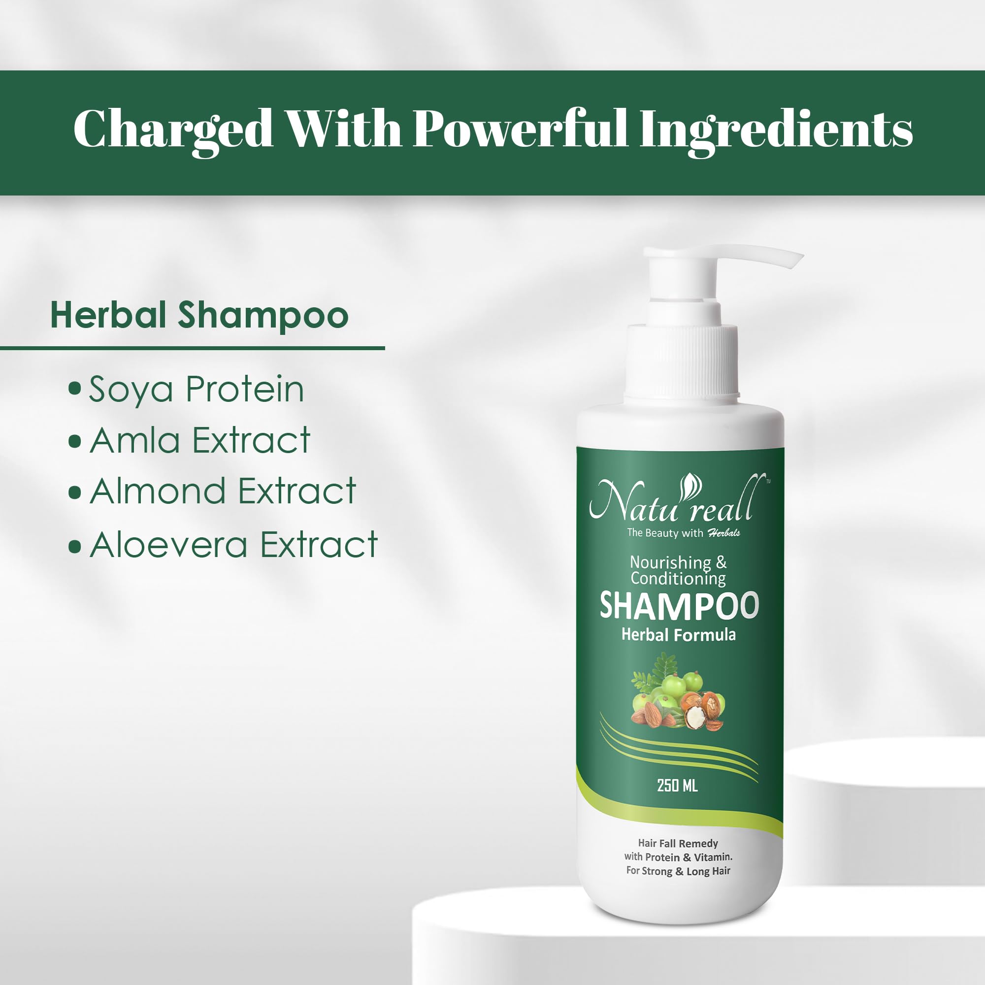 Natureall Crafted with Pure and Herbal Ingredients and Free from Synthetic Sdditives | Anti-Hair Fall Shampoo | Balance Scalp Oil Production | Suitable for All type Hair | 250 ml