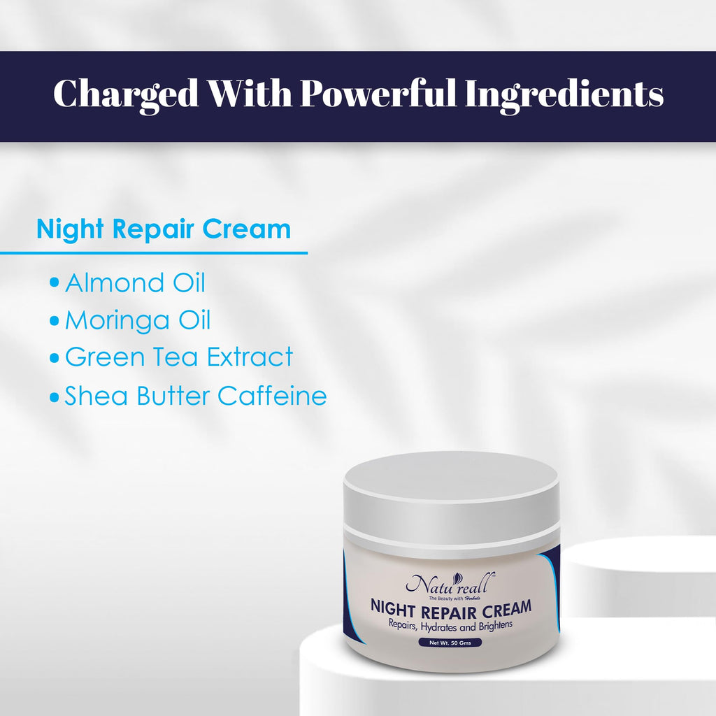 Natureall Night Cream For Cells Renewal, Improve Blood Circulation with Almond Oil | Moringa Oil | Green Tea Extract | Shea Butter Caffeine| 50 GMS