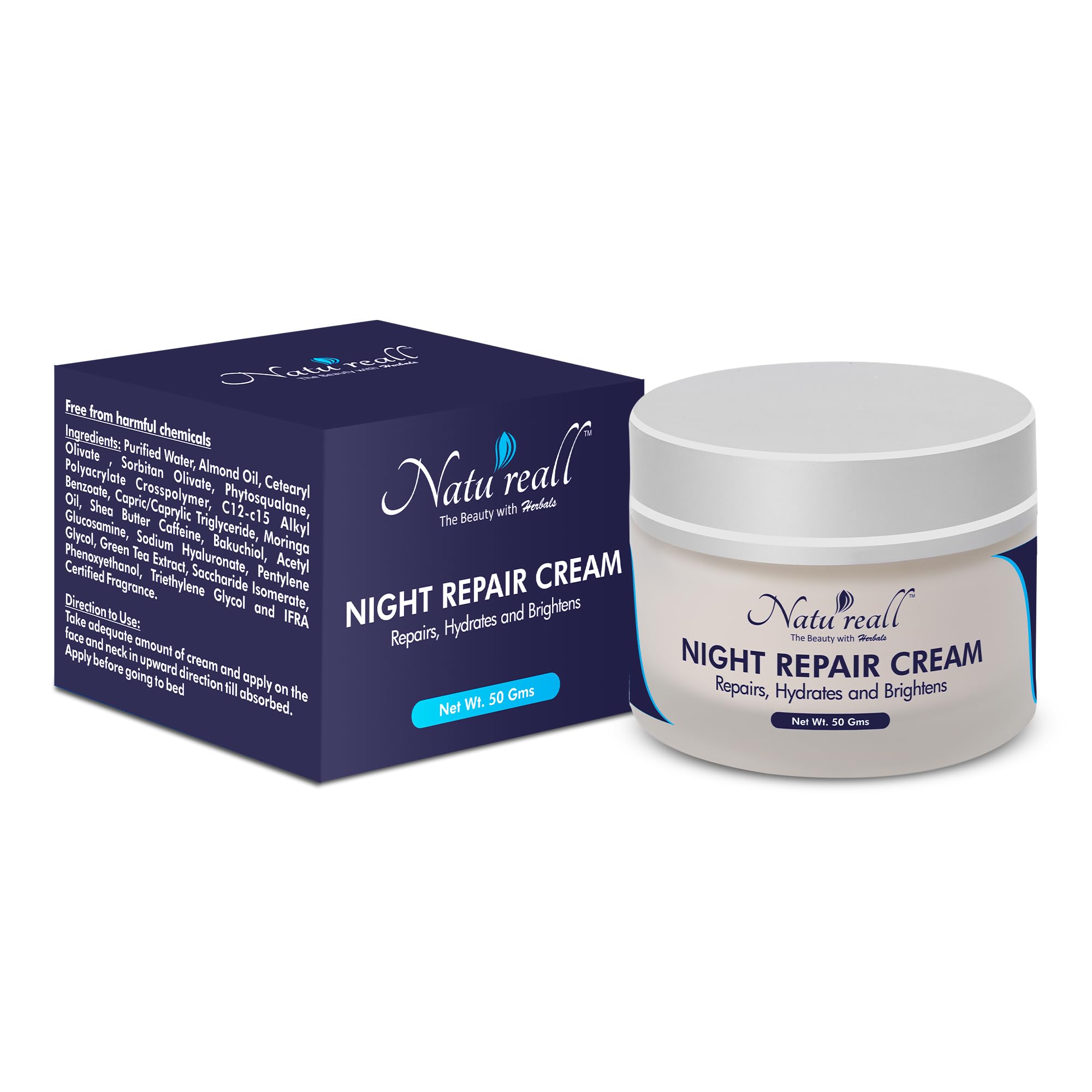 Natureall Night Cream For Cells Renewal, Improve Blood Circulation with Almond Oil | Moringa Oil | Green Tea Extract | Shea Butter Caffeine| 50 GMS