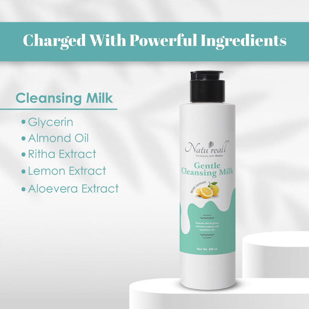 Natureall Moisturizing Cleansing Milk | Almond Oil, Ritha Extract | Gentle Soft Deep Pore Cleanser | Sulphate and Paraben Free | Makeup Remover | For All Skin Types | 200 ml