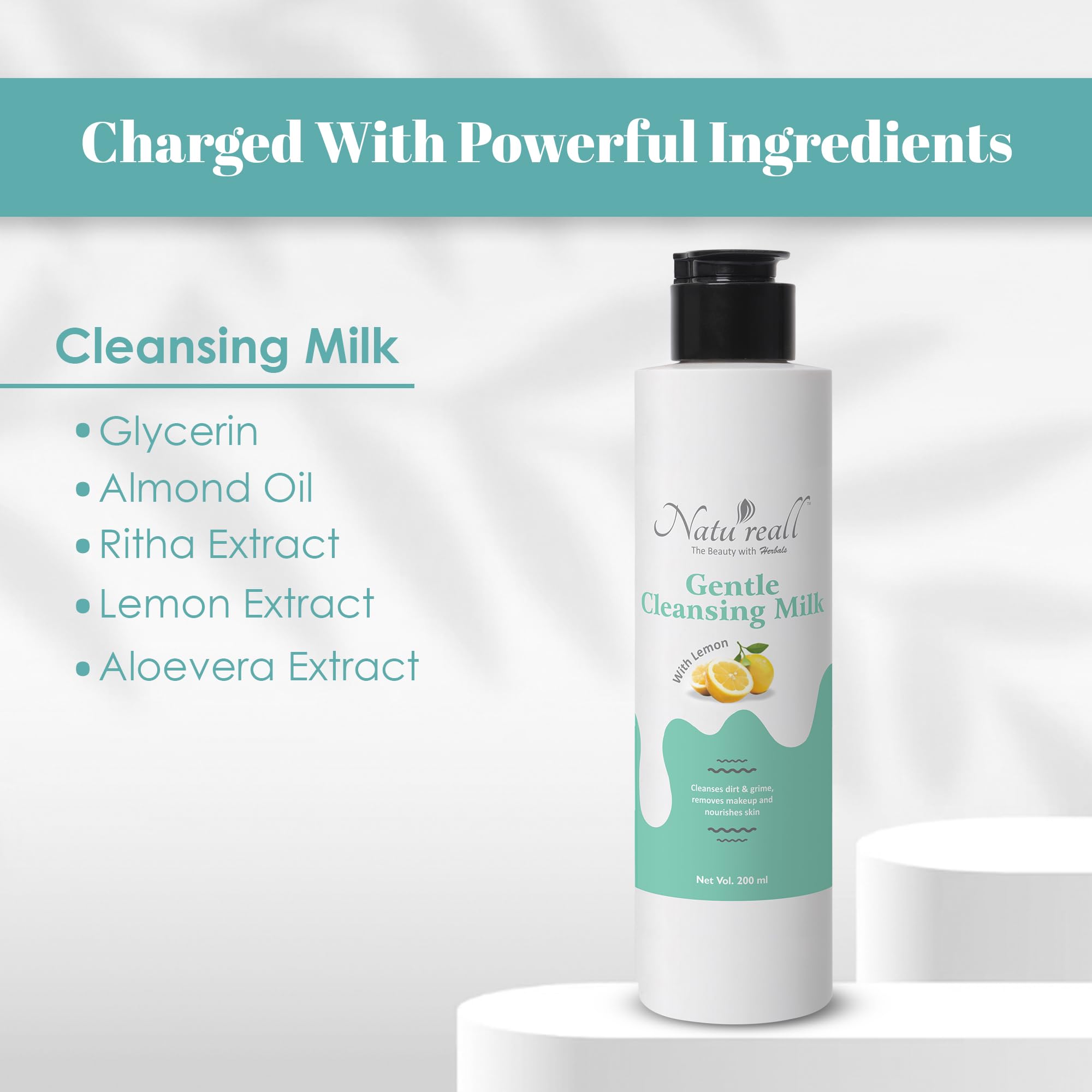 Natureall Moisturizing Cleansing Milk | Almond Oil, Ritha Extract | Gentle Soft Deep Pore Cleanser | Sulphate and Paraben Free | Makeup Remover | For All Skin Types | 200 ml