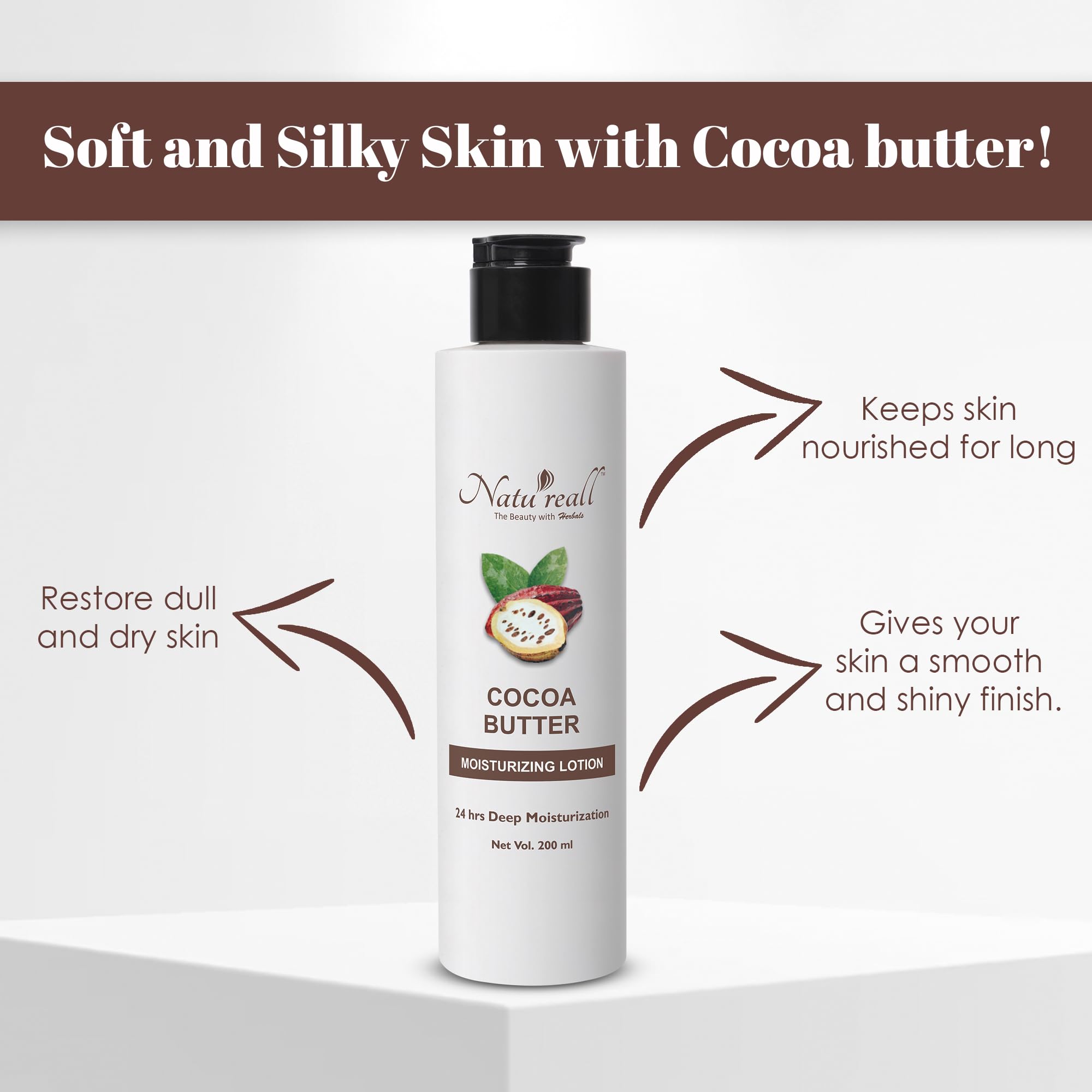 Natureall Cocoa Butter & Shea Butter for Soft and Silky Skin | Hydrate and Nourish | Improve Elasticity | Cocoa Butter Moisturizing Lotion. | 200 ML