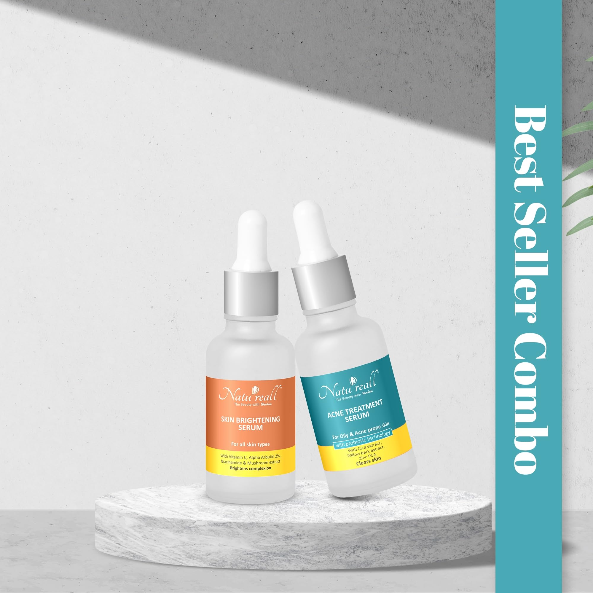 Natureall Acne Remove and Skin Brightening Serum For Reduces Oilness, Open Pores, Improve Textures & Reduce Pores | 30+30 ML (Acne+Brightening Combo)